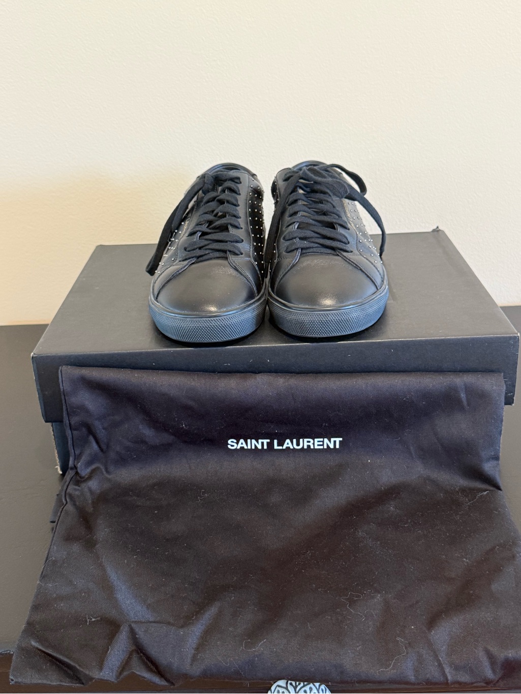 Saint Laurent Black Leather Stud-Accent Low Tops